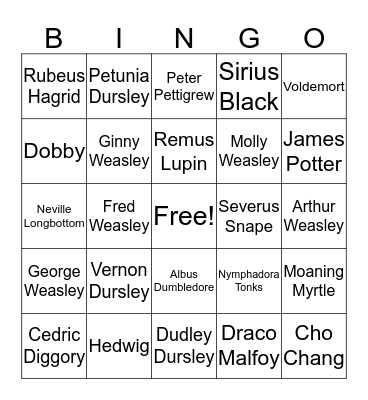 Harry Potter Bingo Card