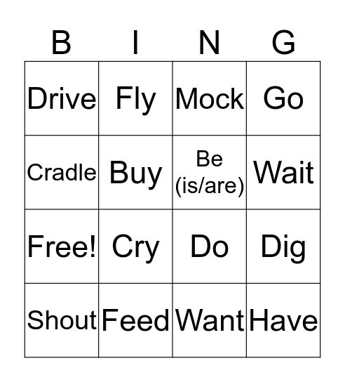 Verbs Bingo Card