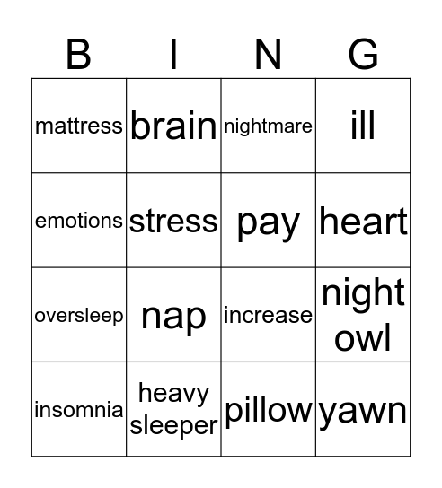 Vocabulary Bingo - Jan. 16 Bingo Card
