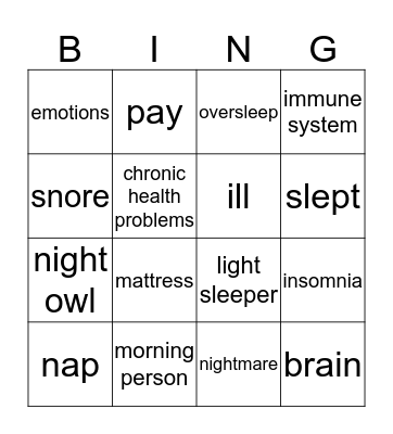 Vocabulary Bingo - Jan. 16 Bingo Card