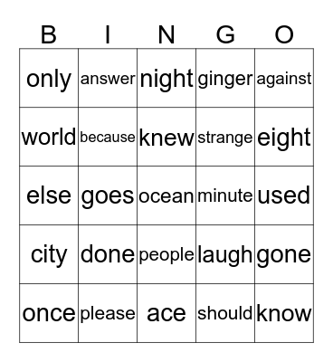 Grade 2 trick words Bingo Card