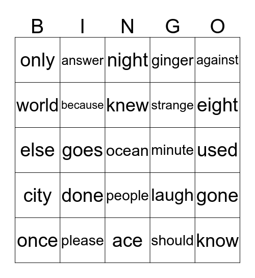 Grade 2 trick words Bingo Card