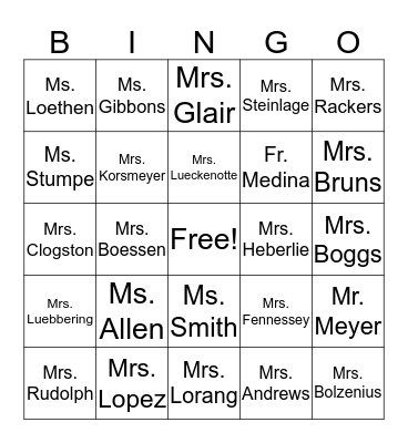 St. Stan Bingo Card