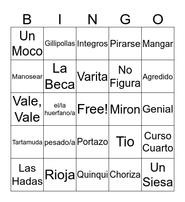 Spanish Bingo Card