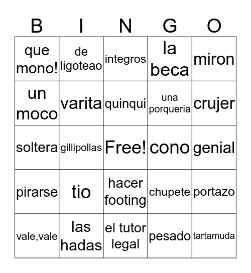 Kai's Vocab  Bingo Card
