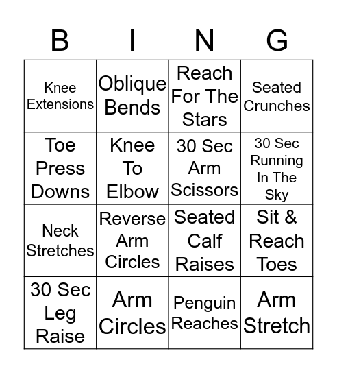 Chair Bingo Card