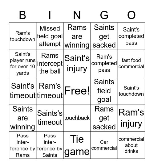 Matty's Football Bingo 2019 Bingo Card