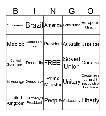Government Bingo Card