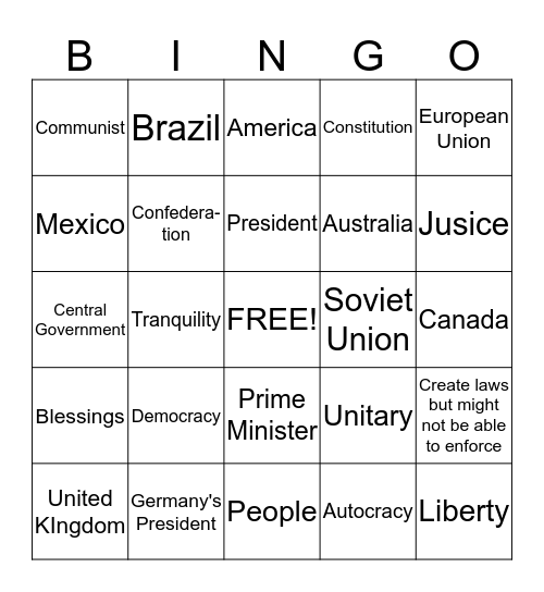 Government Bingo Card