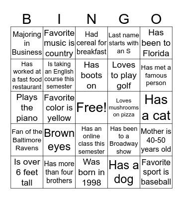 Ice-Breaker Bingo Card