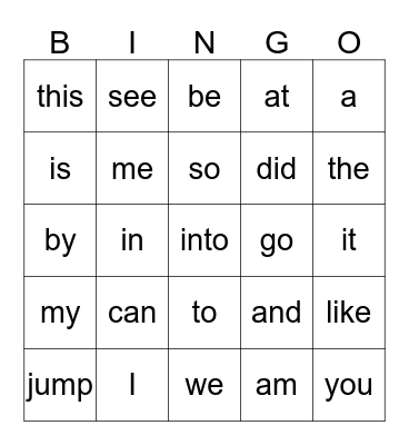 Sight Words 1 Bingo Card