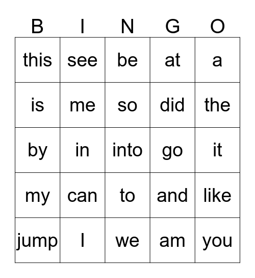Sight Words 1 Bingo Card
