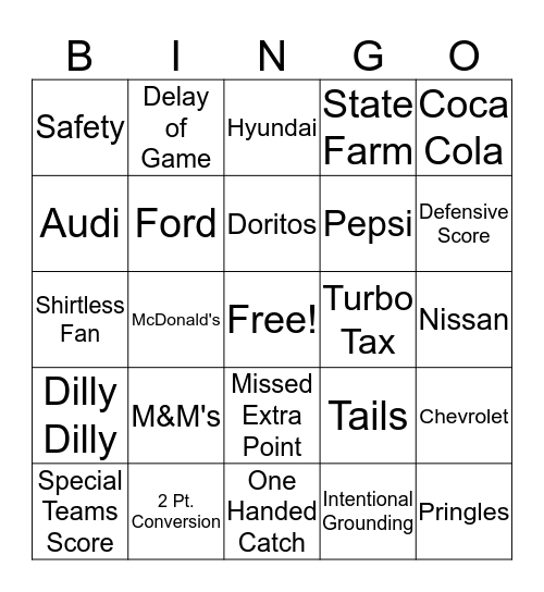 Super Bowl Bingo Card