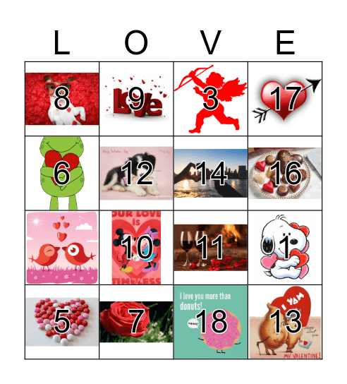 Happy Valentines Bingo Card