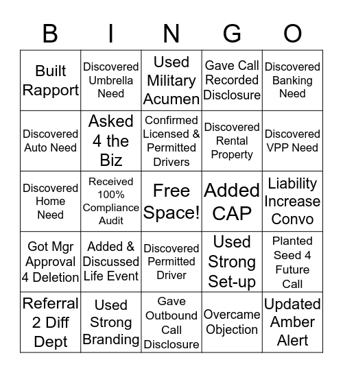 OPS Behavior Bingo Card