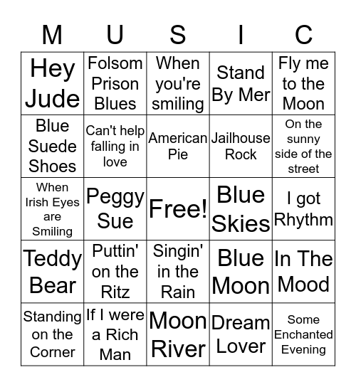 Music Bingo January 2019 SSN Bingo Card