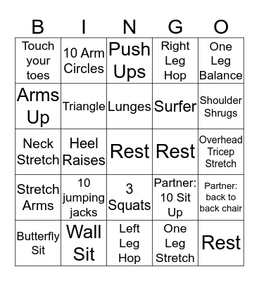 Fitness Bingo Card