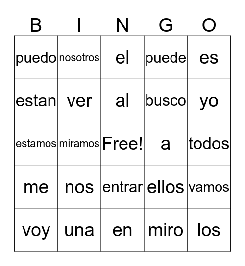 Palabras de fluidez  Bingo Card