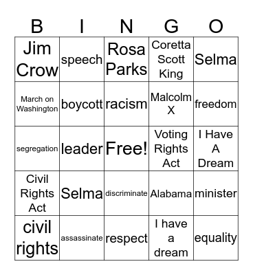 Martin Luther King Day Bingo Card
