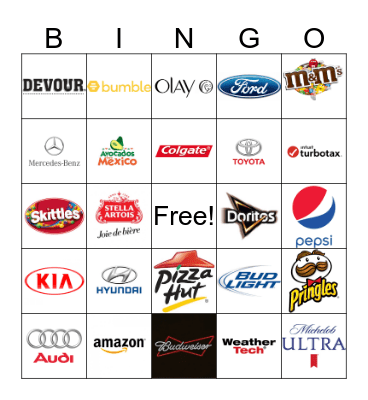 Super Bowl Commercial Bingo 2019 Bingo Card