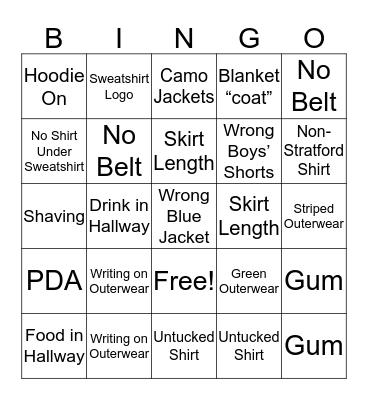 DEMERIT BINGO! Bingo Card