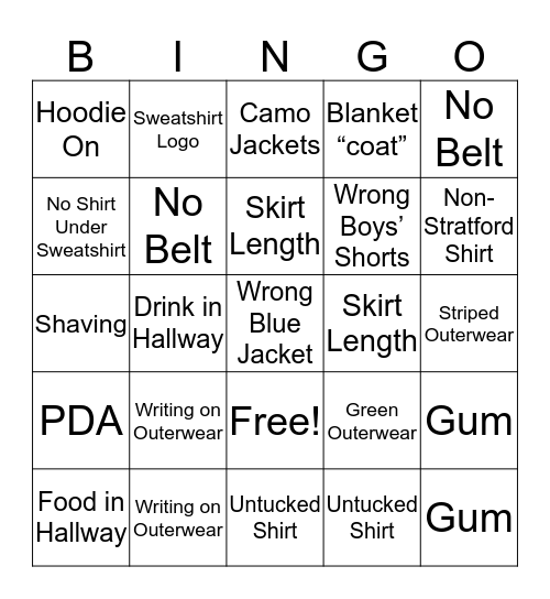 DEMERIT BINGO! Bingo Card