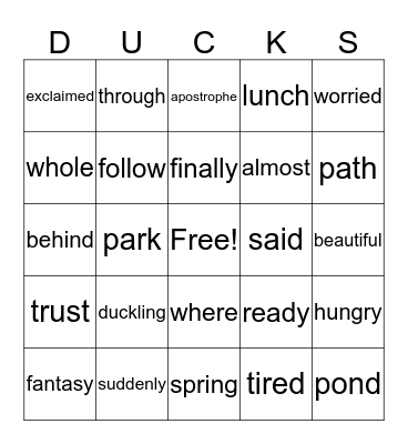 Mother Duck's Walk Bingo Card