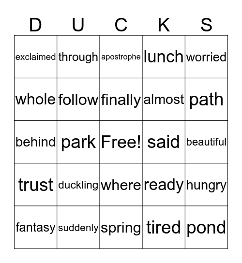 Mother Duck's Walk Bingo Card