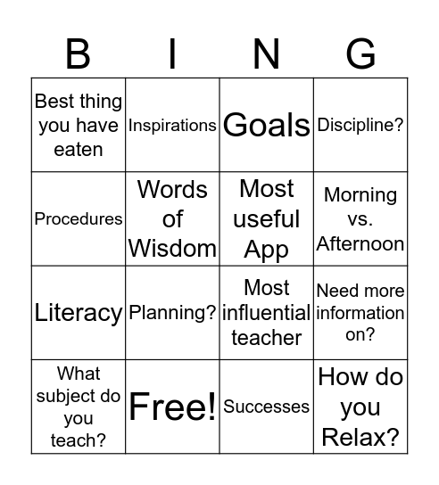 Teacher Induction Symposium  Bingo Card