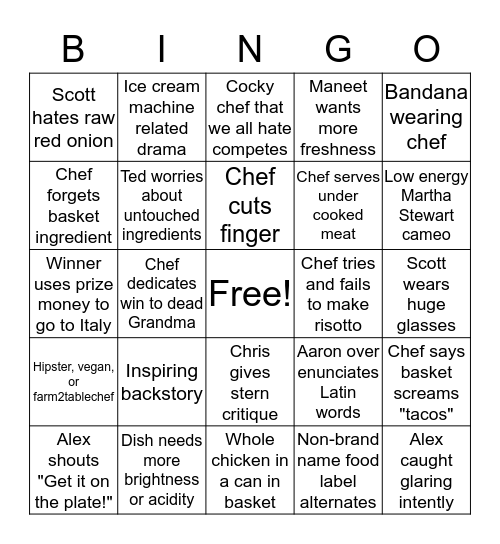 CHOPPED BINGO Card