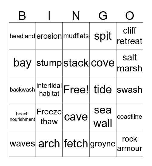 Opening minds -coastal features Bingo Card