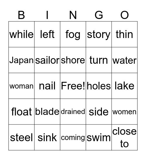 Lesson 38 Bingo Card
