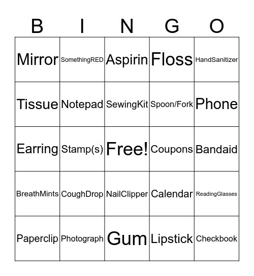 HANDBAG Bingo Card