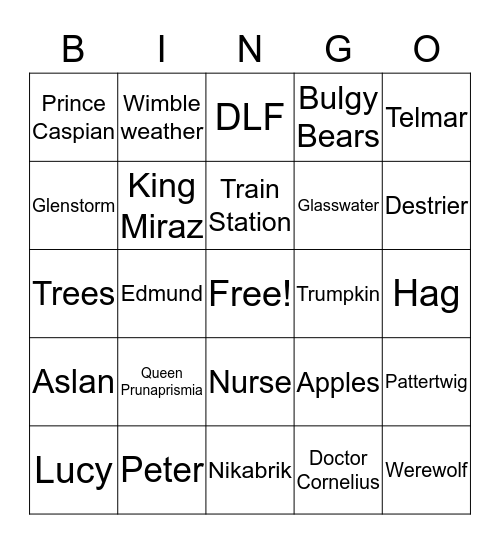Prince Caspian Bingo! Bingo Card