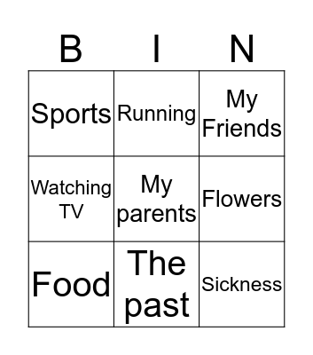 Sadness Bingo Card