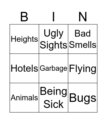 Disgust Bingo Card