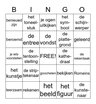 Groep 5: thema 6:  de kunst  Bingo Card