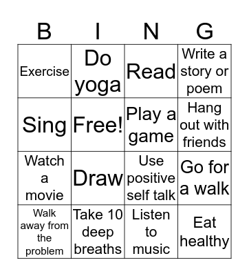 Calm Down Bingo Card