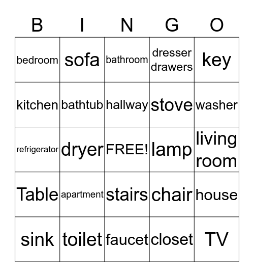Home words Bingo Card