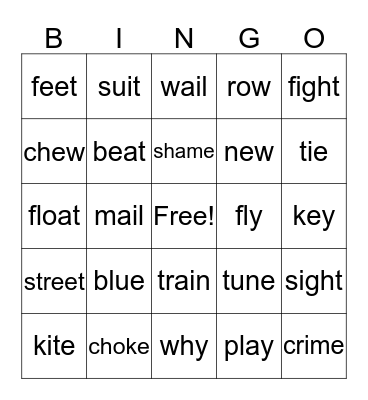 Long Vowel Bingo Card