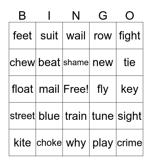 Long Vowel Bingo Card