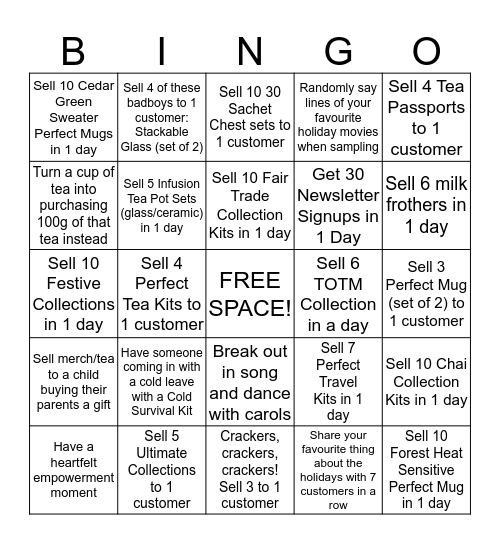 Holiday Bingo Contest Bingo Card