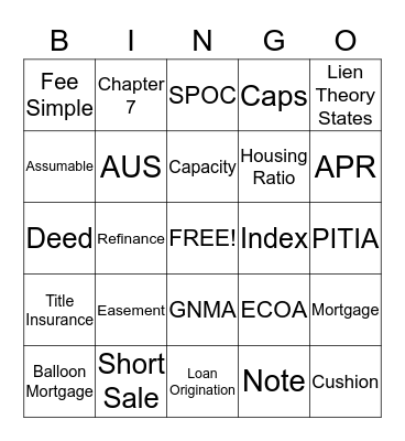Mortgage Banking Basics BINGO Card