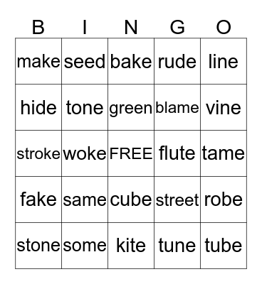 LONG VOWEL REVIEW Bingo Card