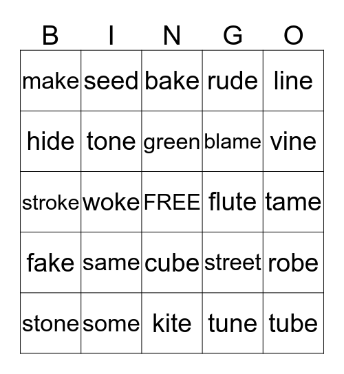 LONG VOWEL REVIEW Bingo Card