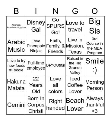 Walaa Shaath Bingo Card