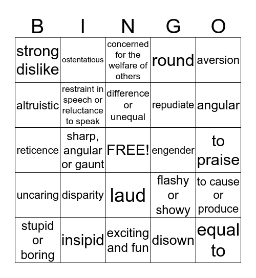 MAV Words  List 1.1.1 Bingo Card