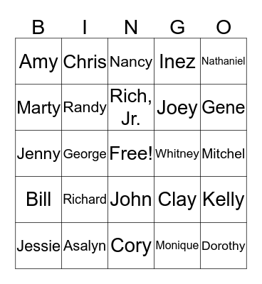 Family Bingo Card