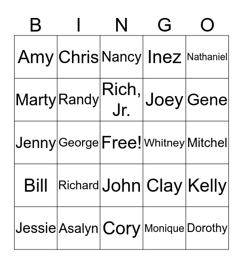 Family Bingo Card