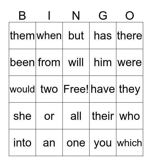 DIBELS LIST B Bingo Card